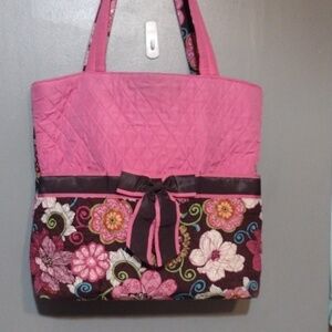 BELVAH quilted diaper bag w/ bow pink and floral Barbiecore